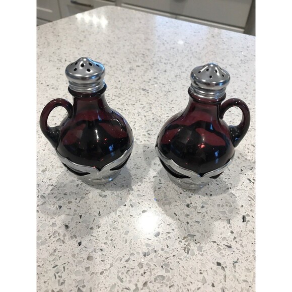 Cambridge Farber Amethyst Purple Chrome Salt Pepper Shaker Art Deco Era Elegant - Picture 1 of 6